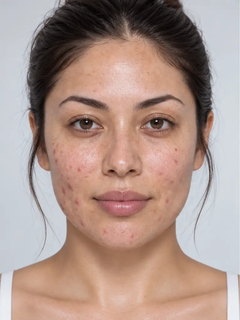 AI-generated model with visible skin texture